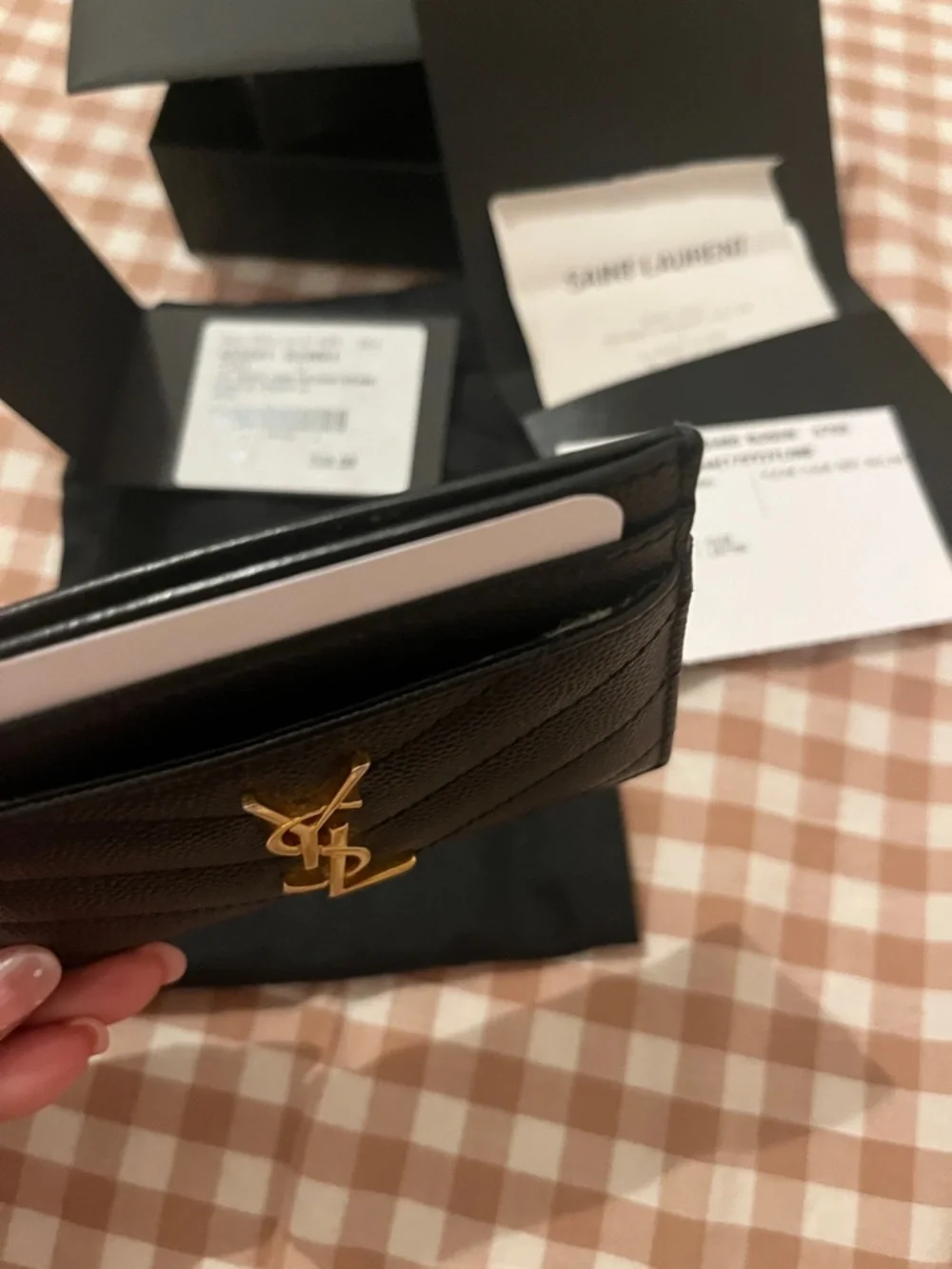 Saint Laurent Black Quilted Card Case with Gold YSL Emblem